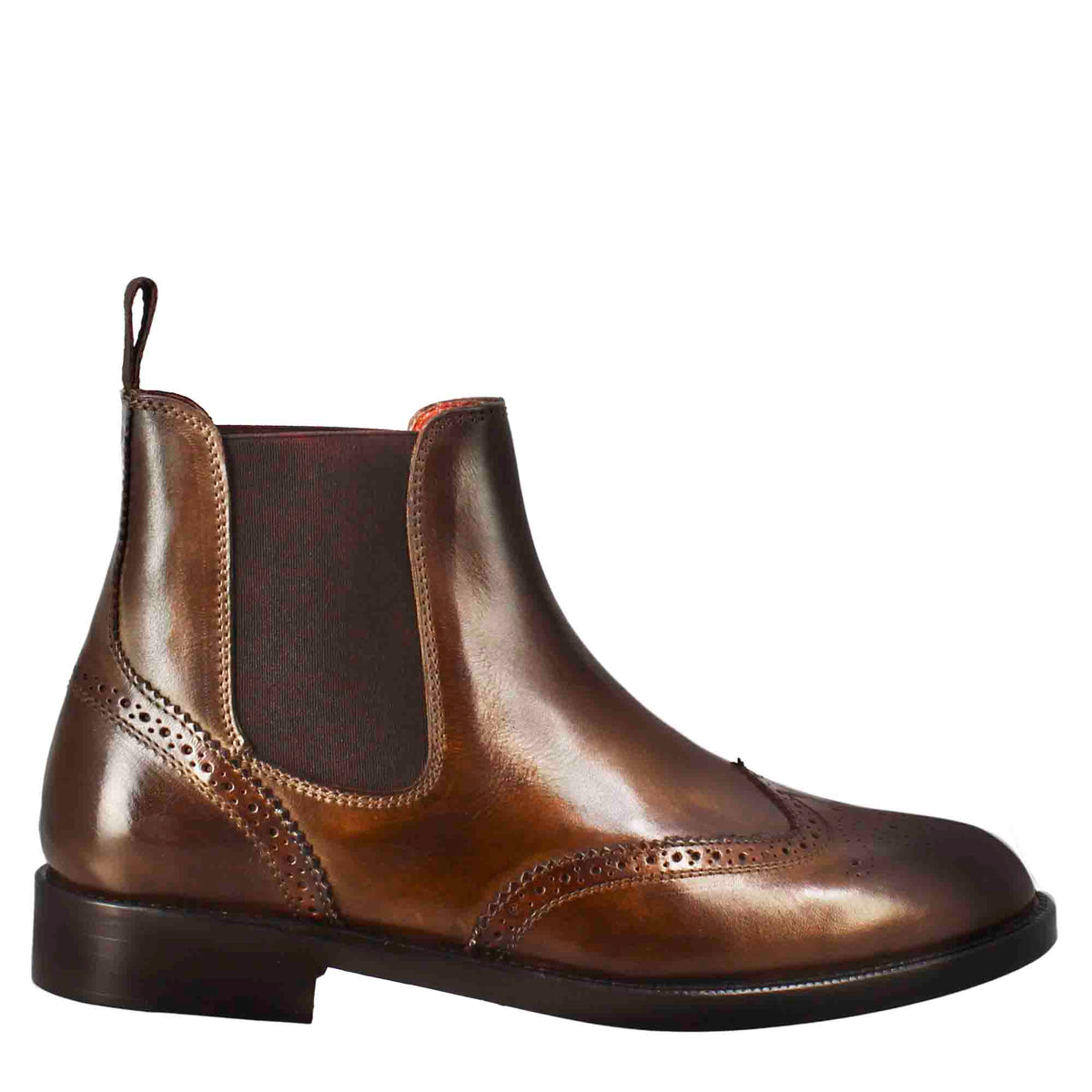 Women's Chelsea boot with brogue details in dark brown leather