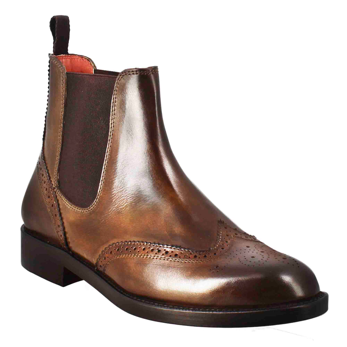 Women's Chelsea boot with brogue details in dark brown leather