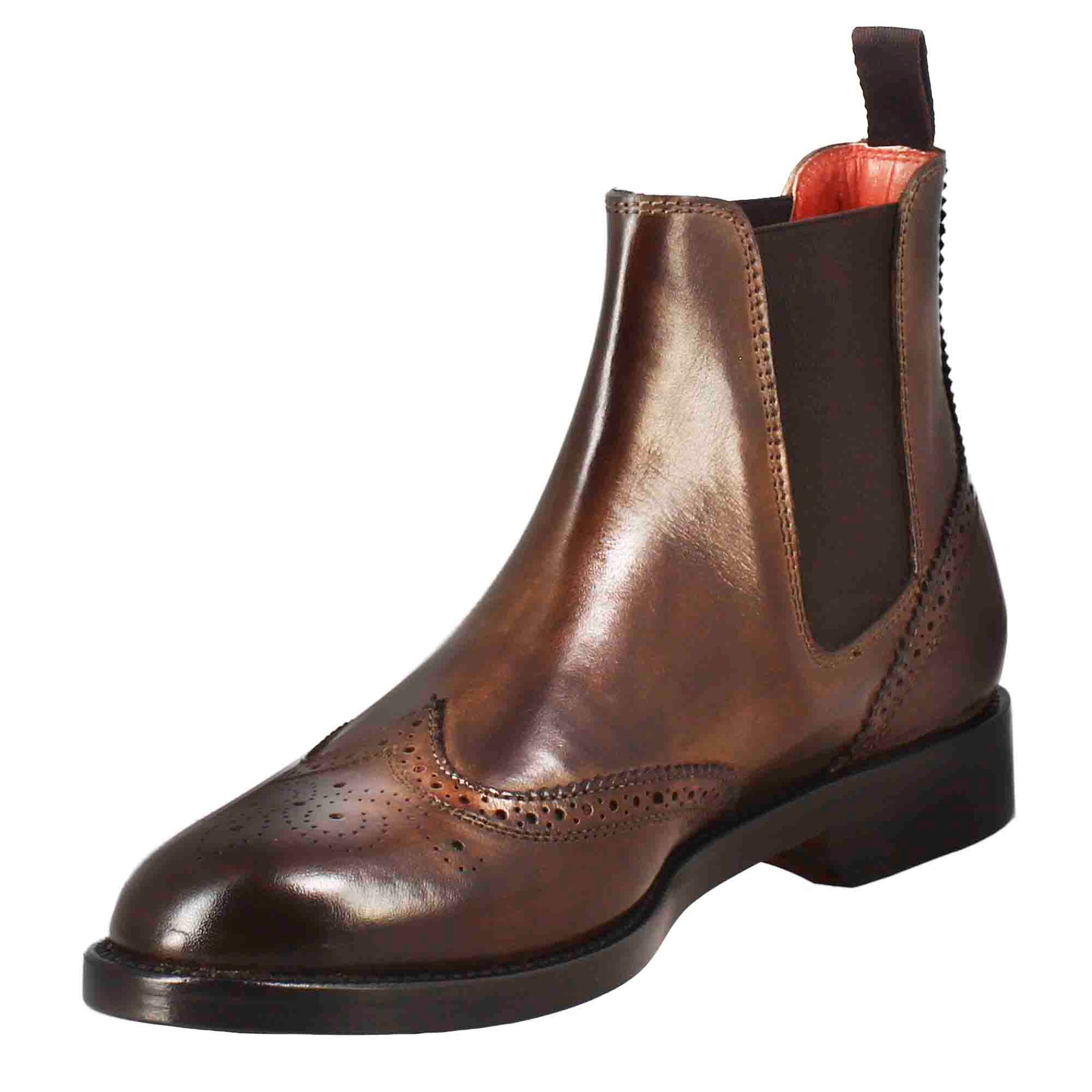 Women's Chelsea boot with brogue details in dark brown leather