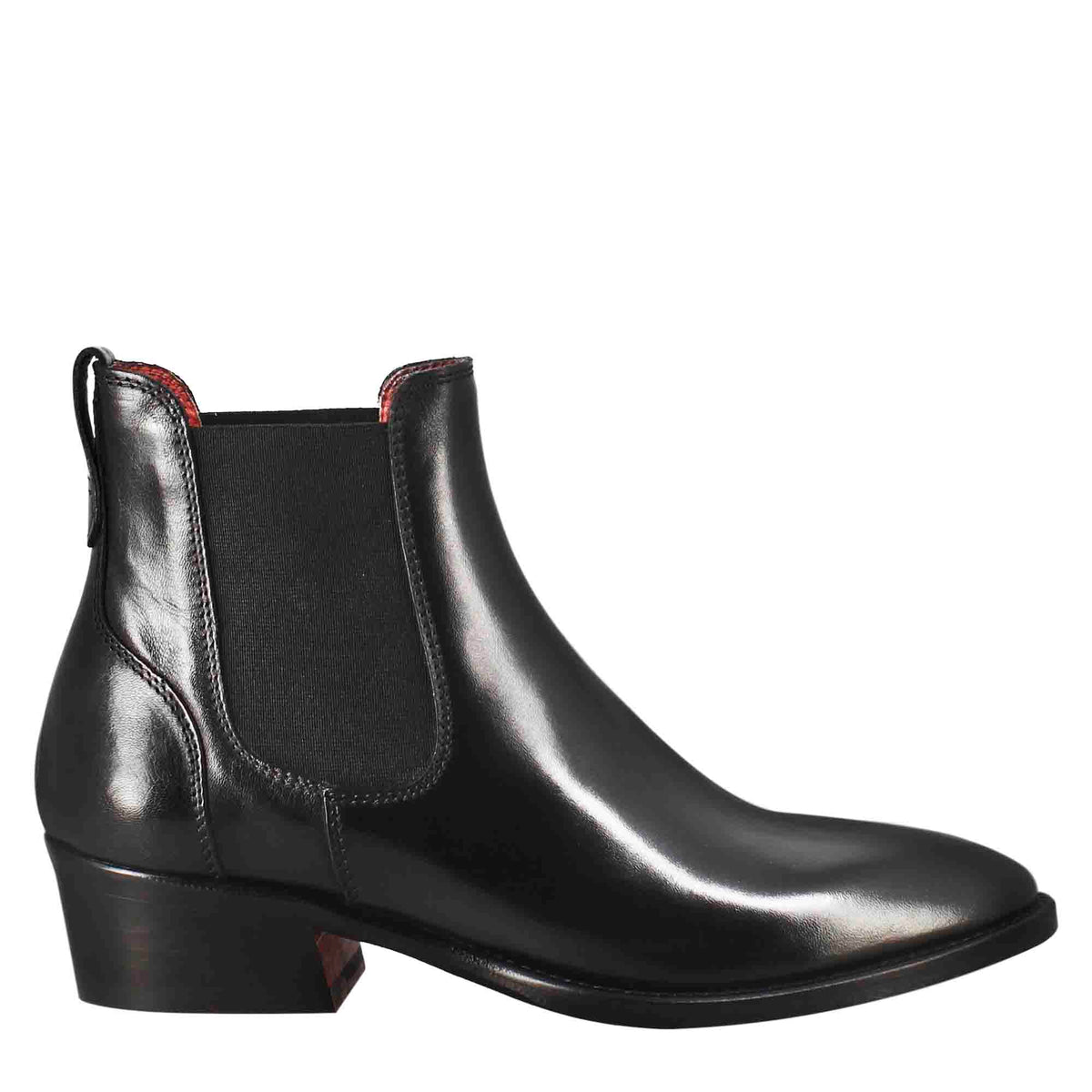 Women's smooth Chelsea boot with medium heel in black leather