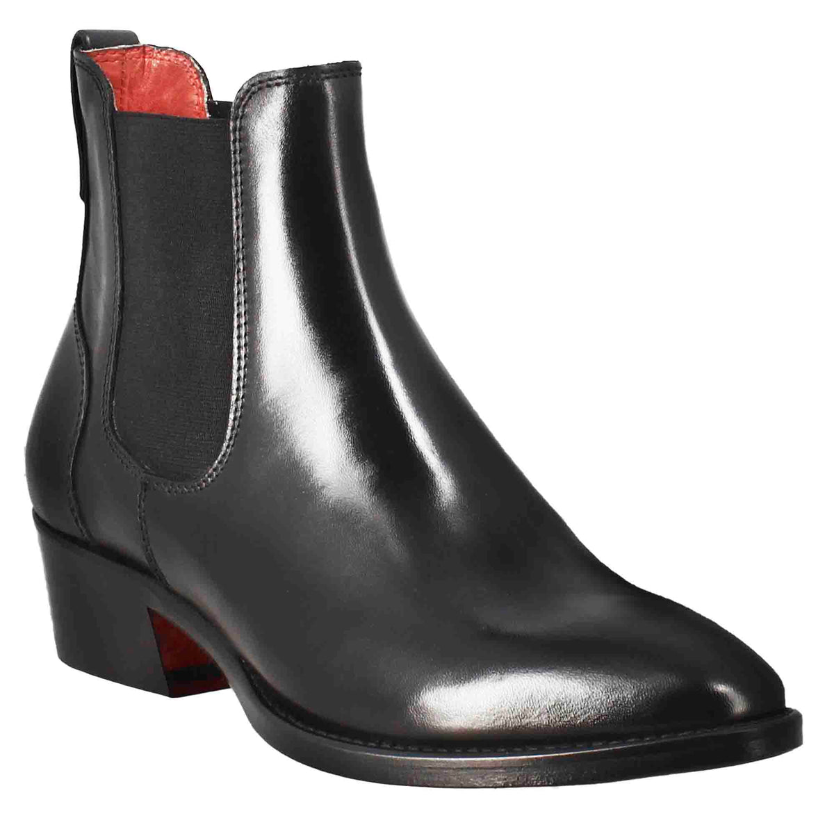 Damen-Chelsea-Stiefelette mit mittlerem Absatz aus schwarzem Leder