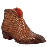 Women's ankle boot with medium heel in light brown woven leather