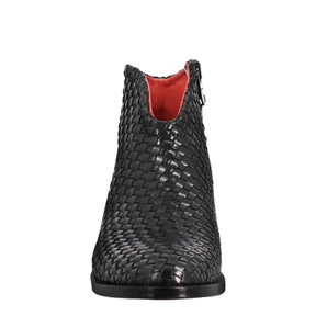 Women's ankle boot with medium heel in black woven leather