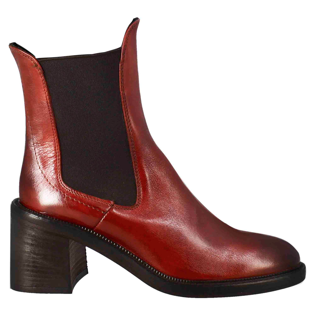 Women's chelsea boot with heel in red washed leather