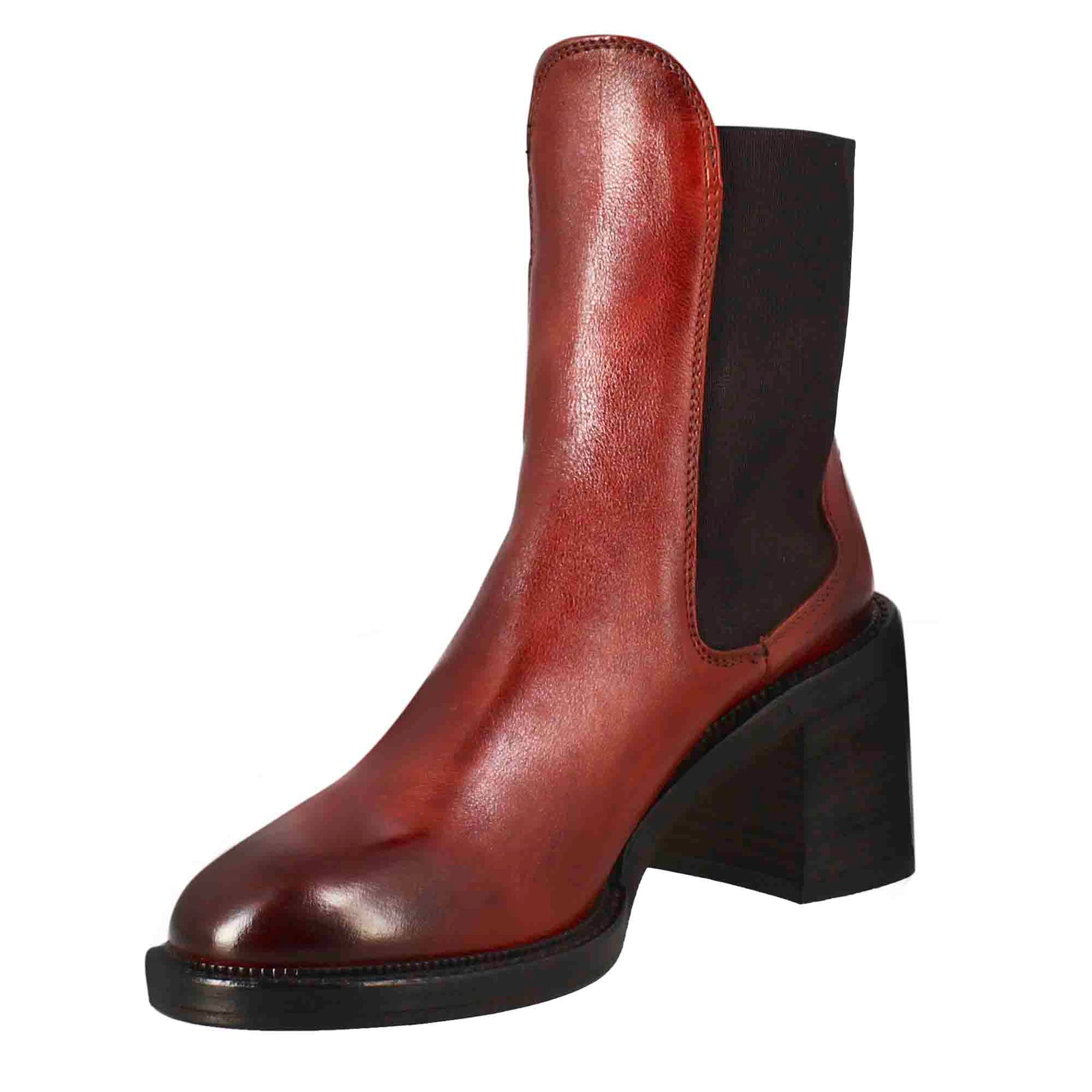 Women's chelsea boot with heel in red washed leather