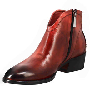 Smooth women's ankle boot with medium heel in red leather