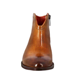 Smooth women's ankle boot with medium heel in light brown leather