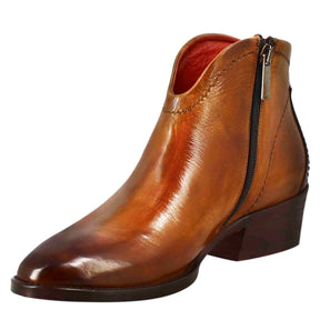 Smooth women's ankle boot with medium heel in light brown leather