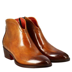 Smooth women's ankle boot with medium heel in light brown leather