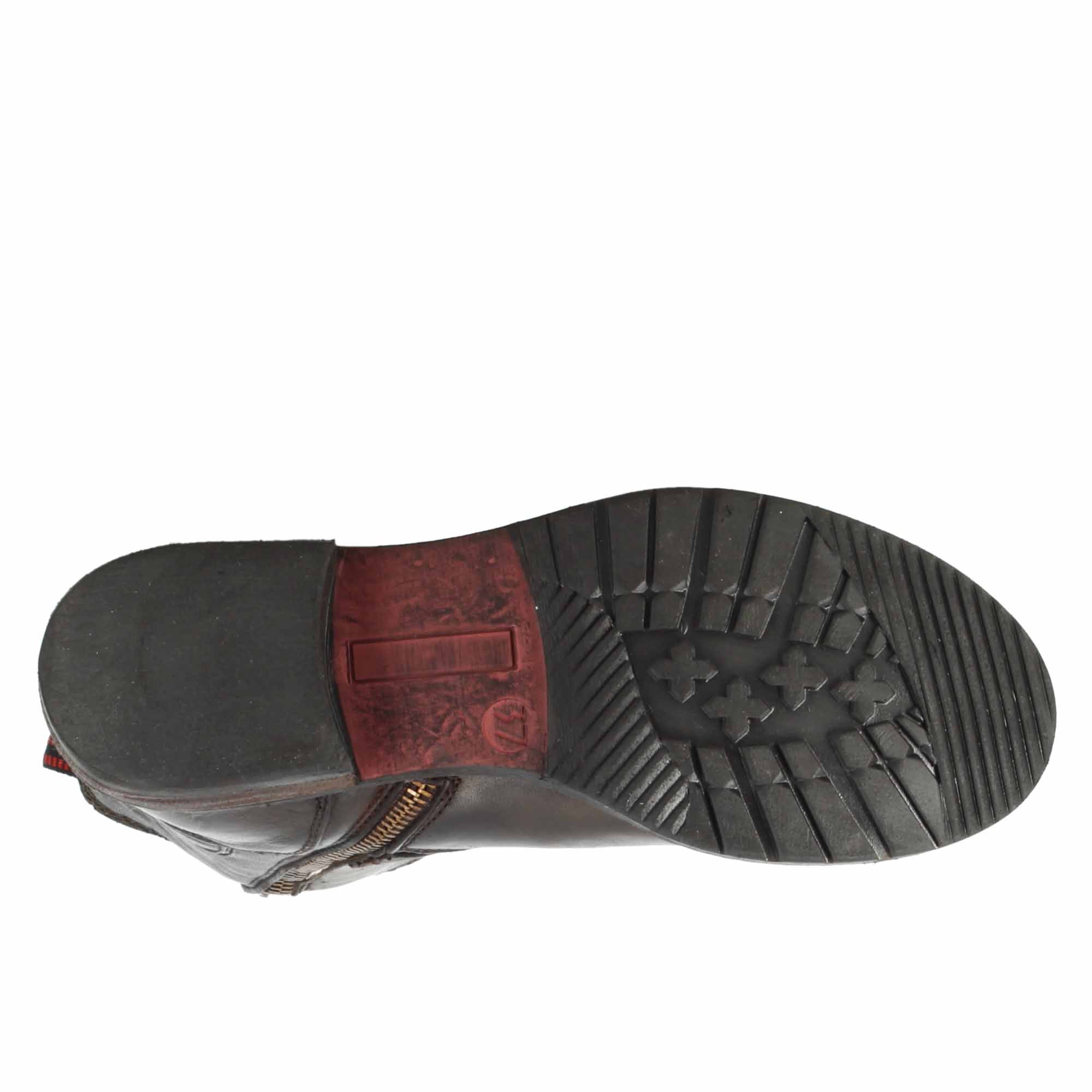 Bottine pour femme à double boucle en cuir véritable marron foncé