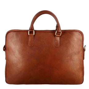 Professional leather briefcase with removable shoulder strap brown colour