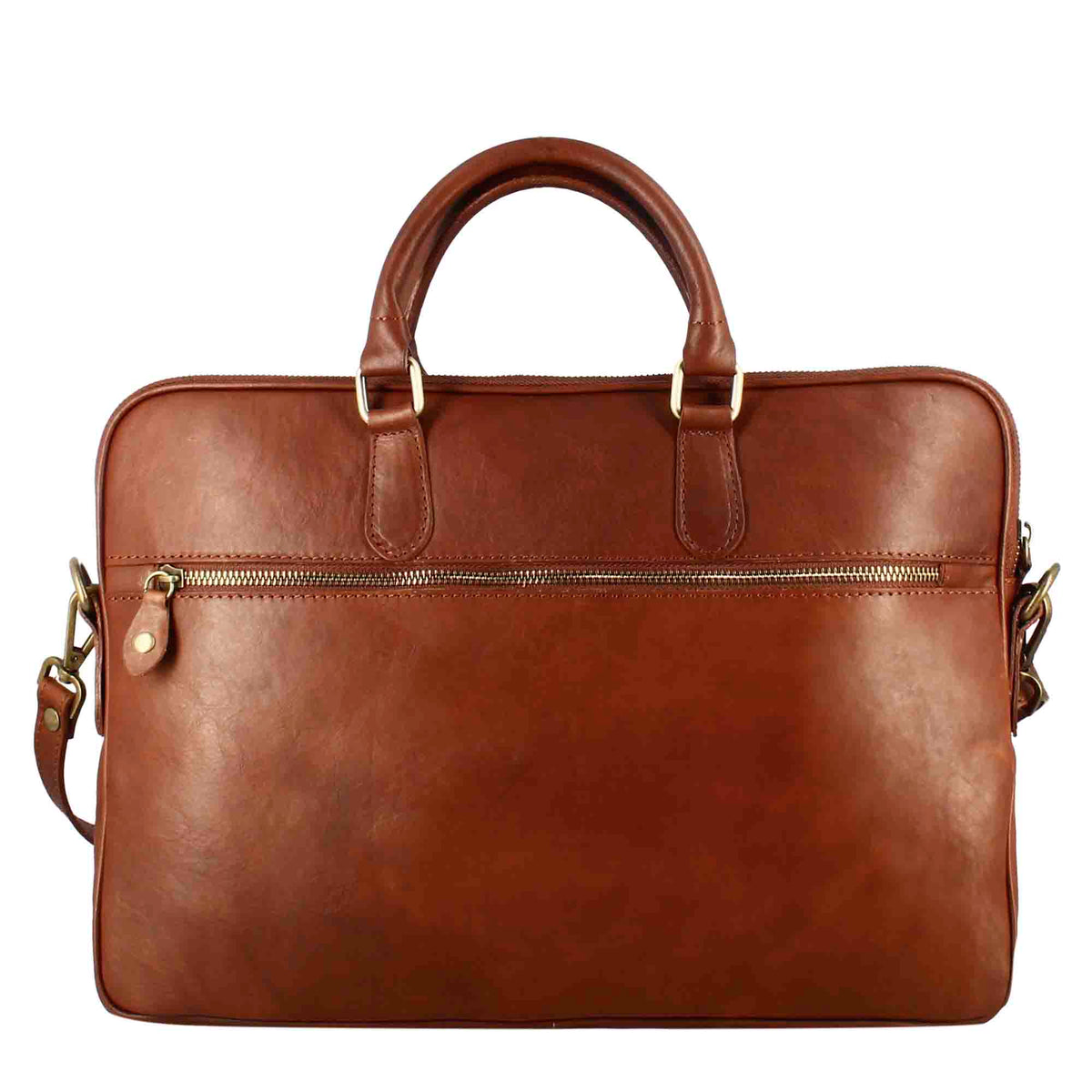 Professional leather briefcase with removable shoulder strap brown colour