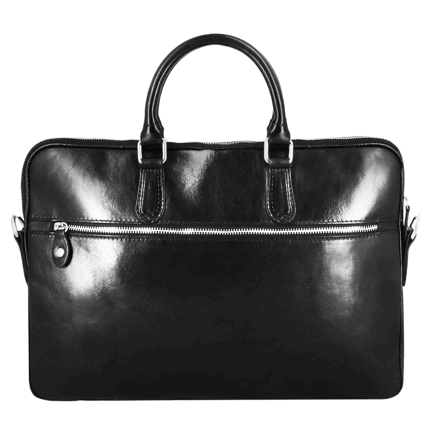Professional leather briefcase with removable black shoulder strap