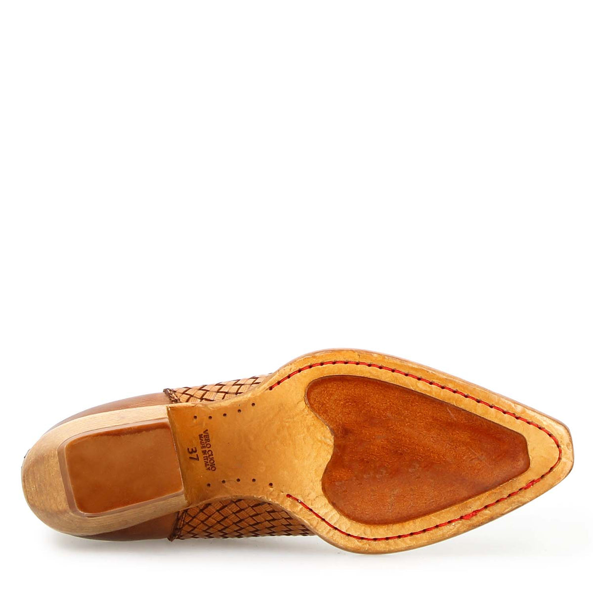 Velvet Int- Stivaletto texano donna in pelle intrecciata marrone - LeonardoShoes