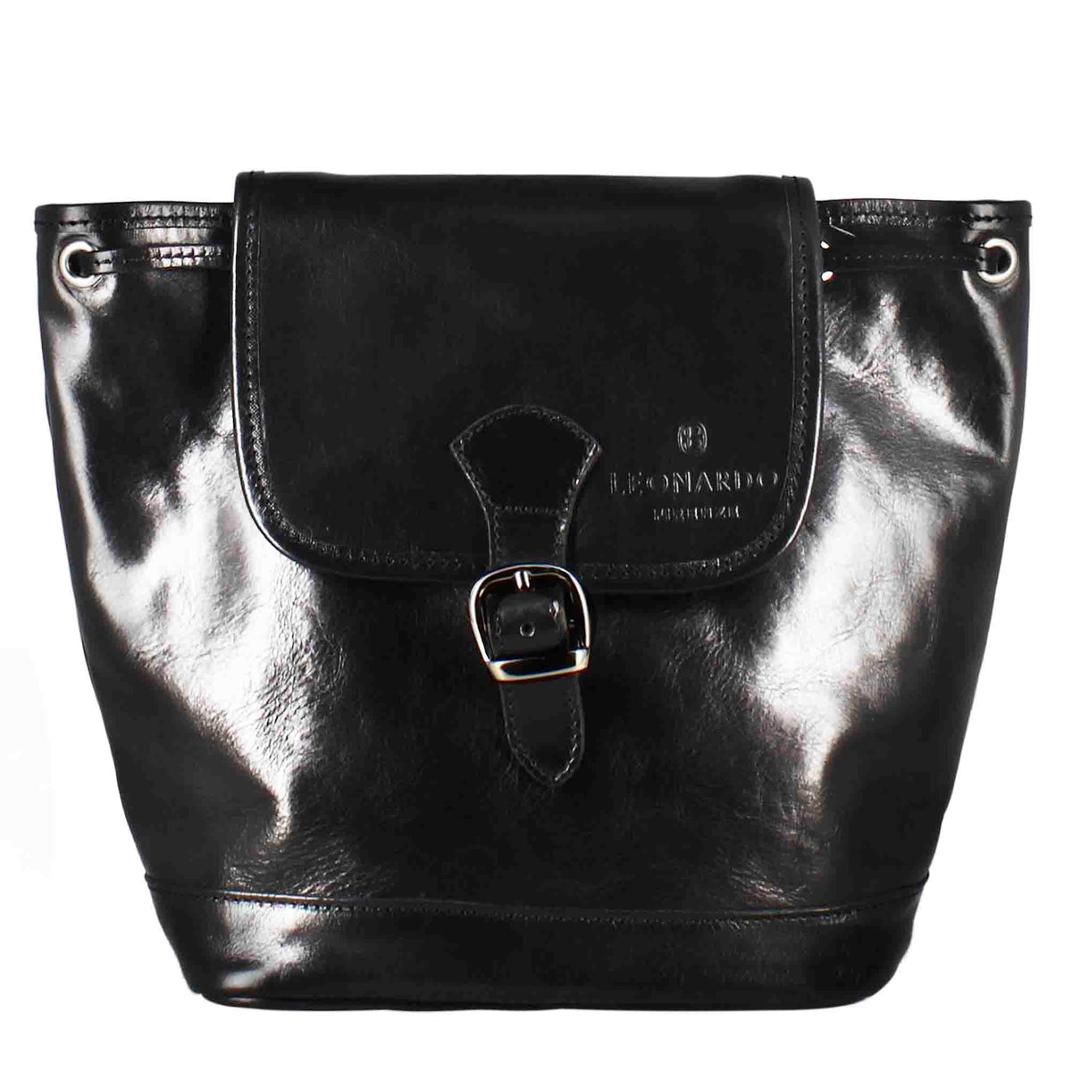 Women's Beatrice backpack in smooth black leather with LS logo