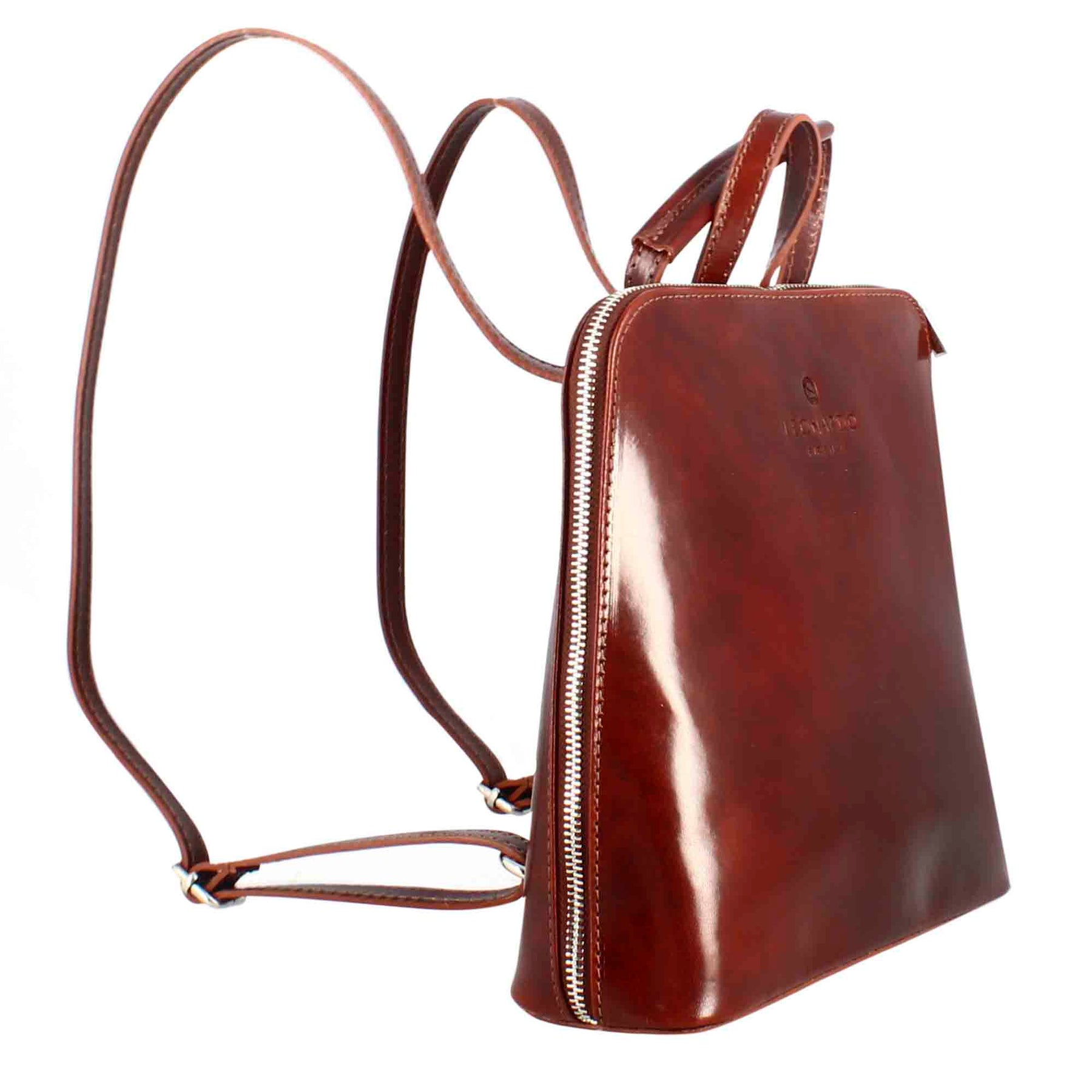 Women's Ginevra backpack in smooth brown leather with zip