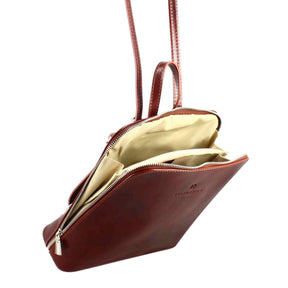 Damen-Rucksack Geneva aus braunem Glattleder mit Reißverschluss