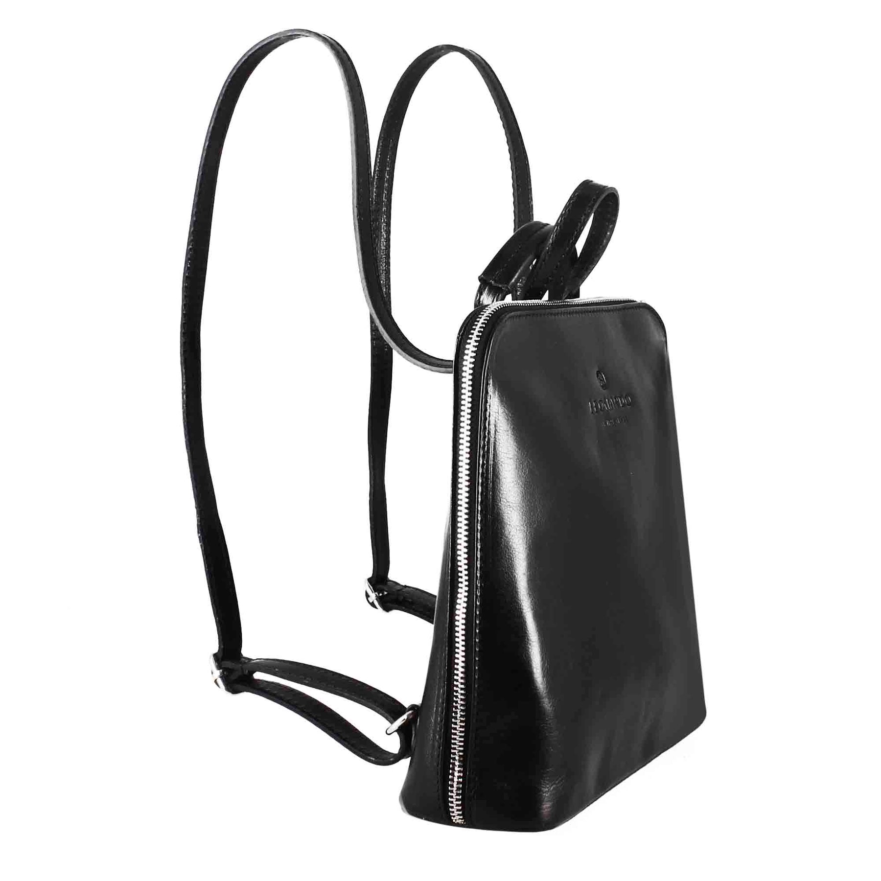Damen-Rucksack Geneva aus schwarzem Glattleder mit Reißverschluss