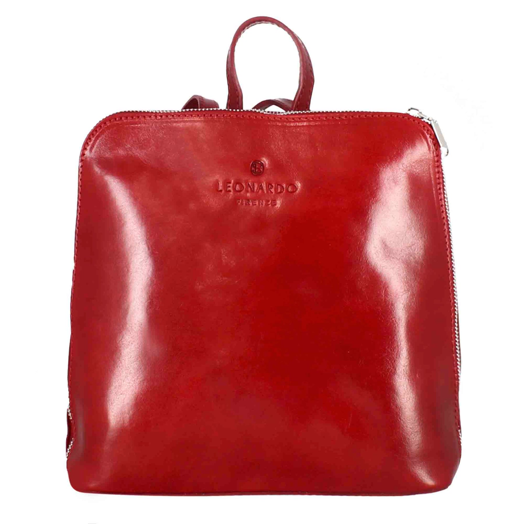Women's Ginevra backpack in smooth red leather with zip