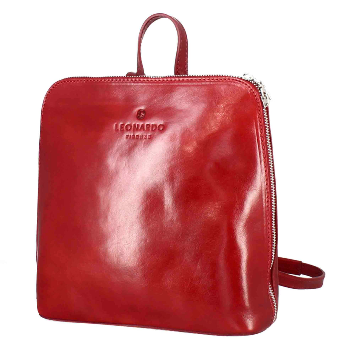 Genfer Damen-Rucksack aus rotem Glattleder mit Reißverschluss