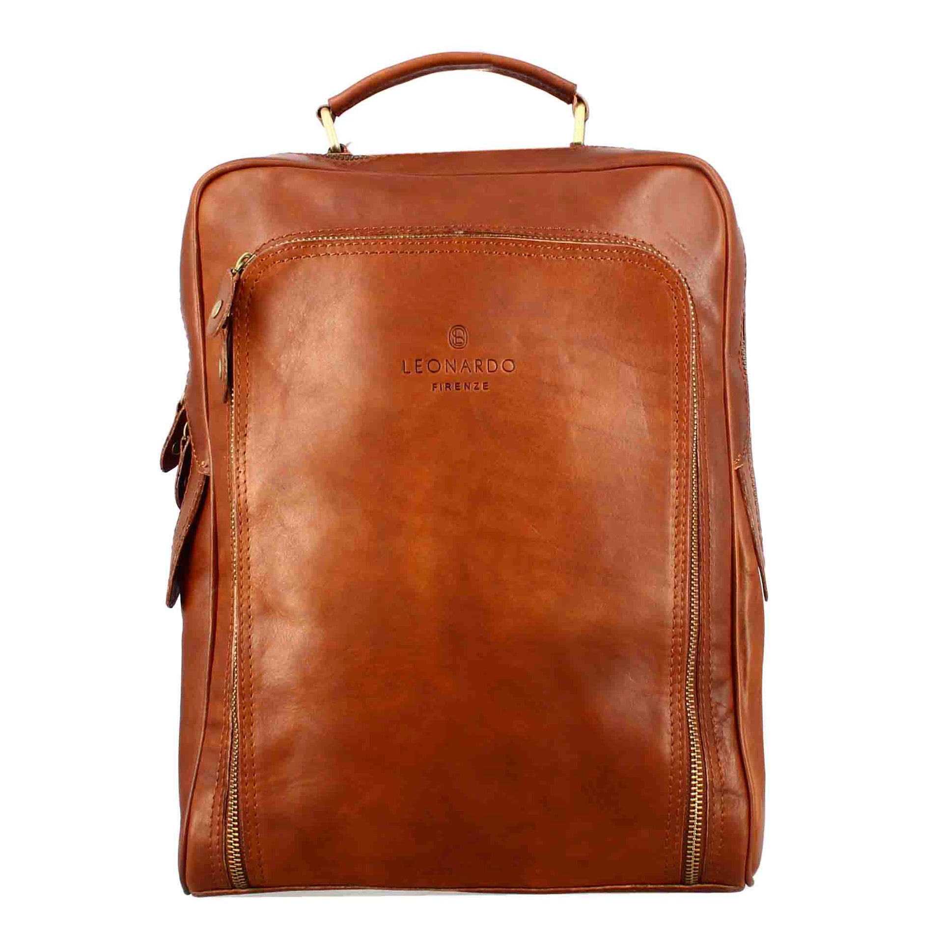 cognac leather backpack men Cosimo men's backpack in brown leather with zip closure