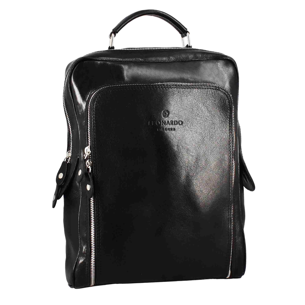 Cosimo men's backpack in black leather with zip closure