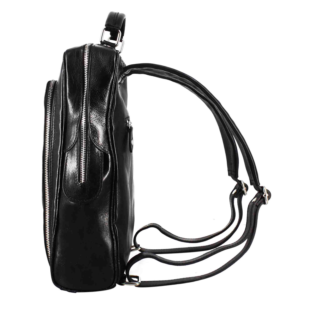 Herren-Rucksack Cosimo aus schwarzem Leder mit Reißverschluss