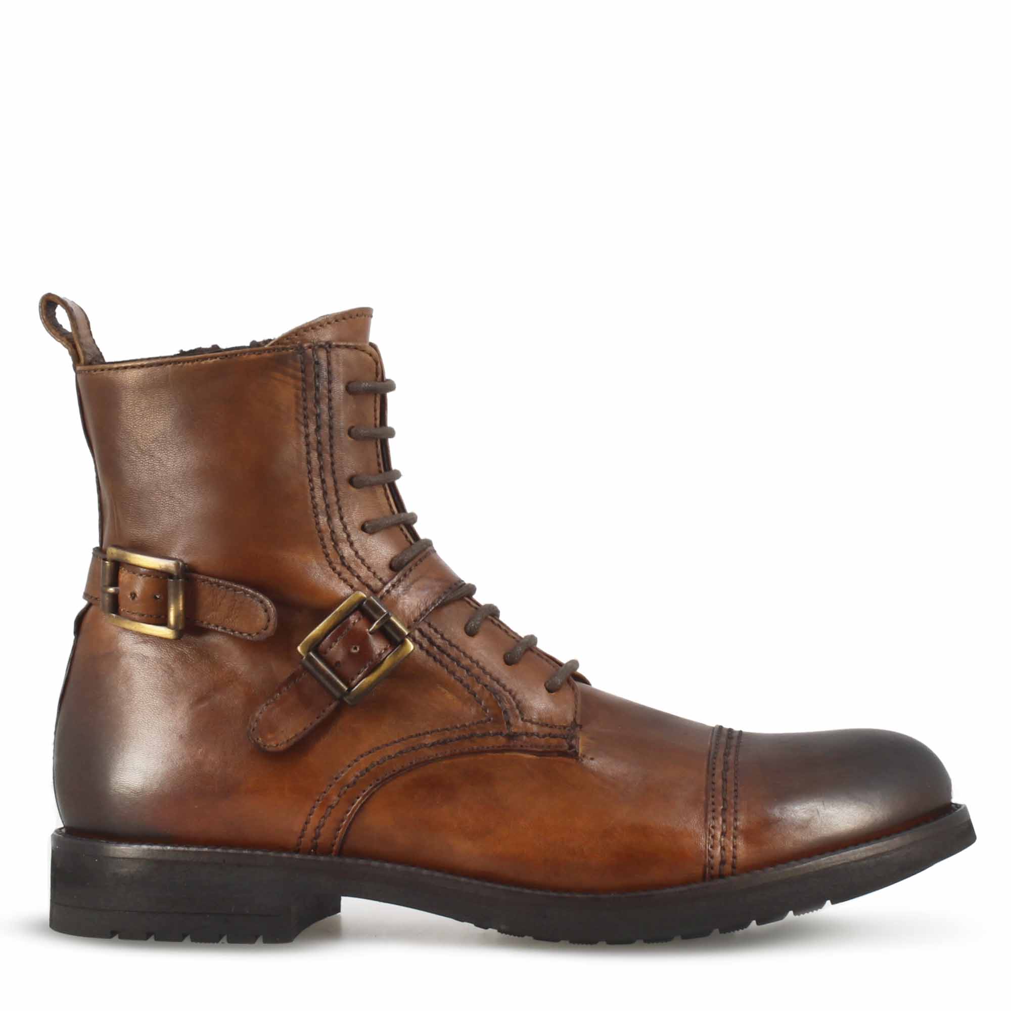 Men's brown leather amphibian with rubber sole