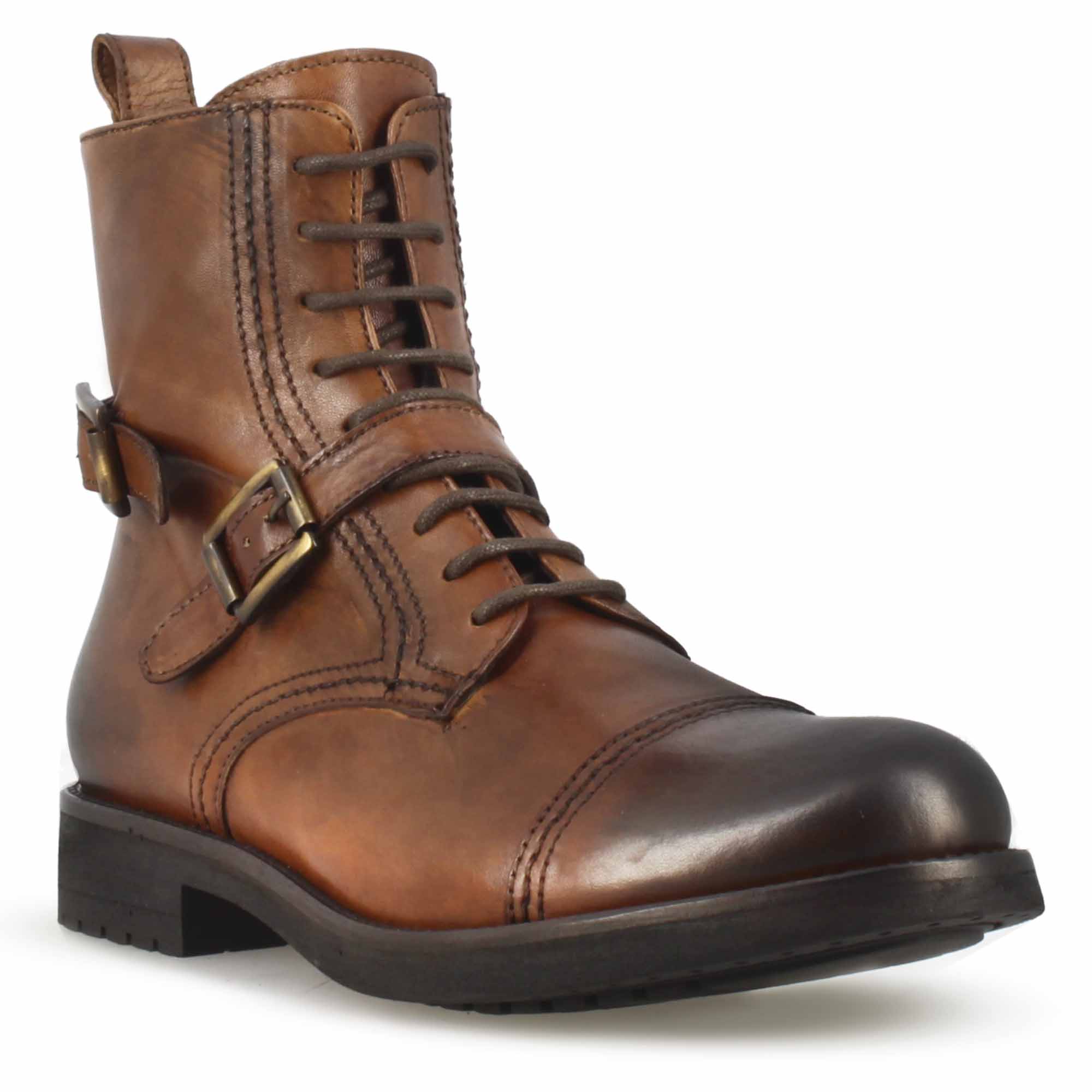 Men's brown leather amphibian with rubber sole