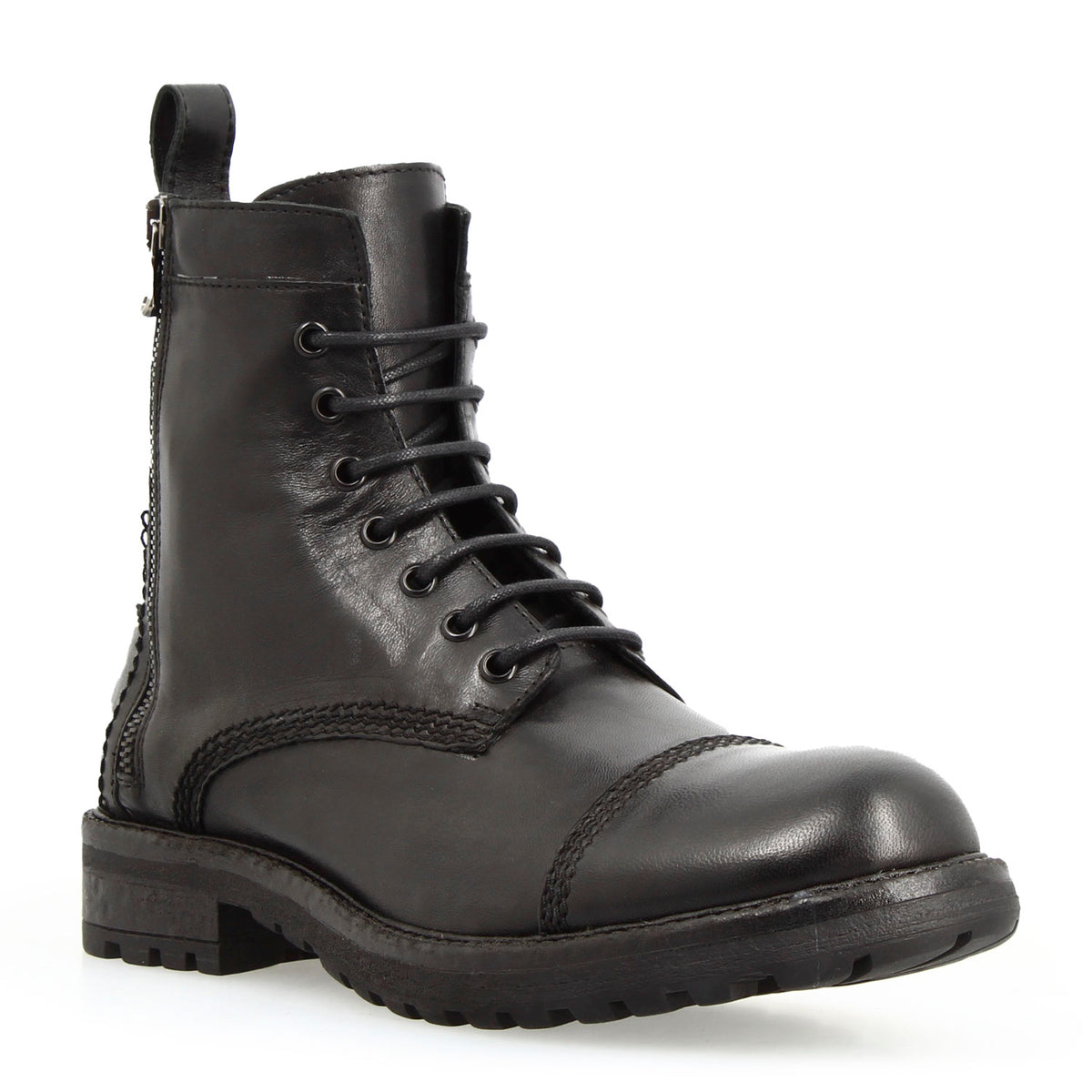PabDer Black Calf Leather Made in ITALY Handmade Zipper Boots Mens Size 6.5 Handmade Black Leather Boots for Men: Zip-up Platform Boots  main image 4