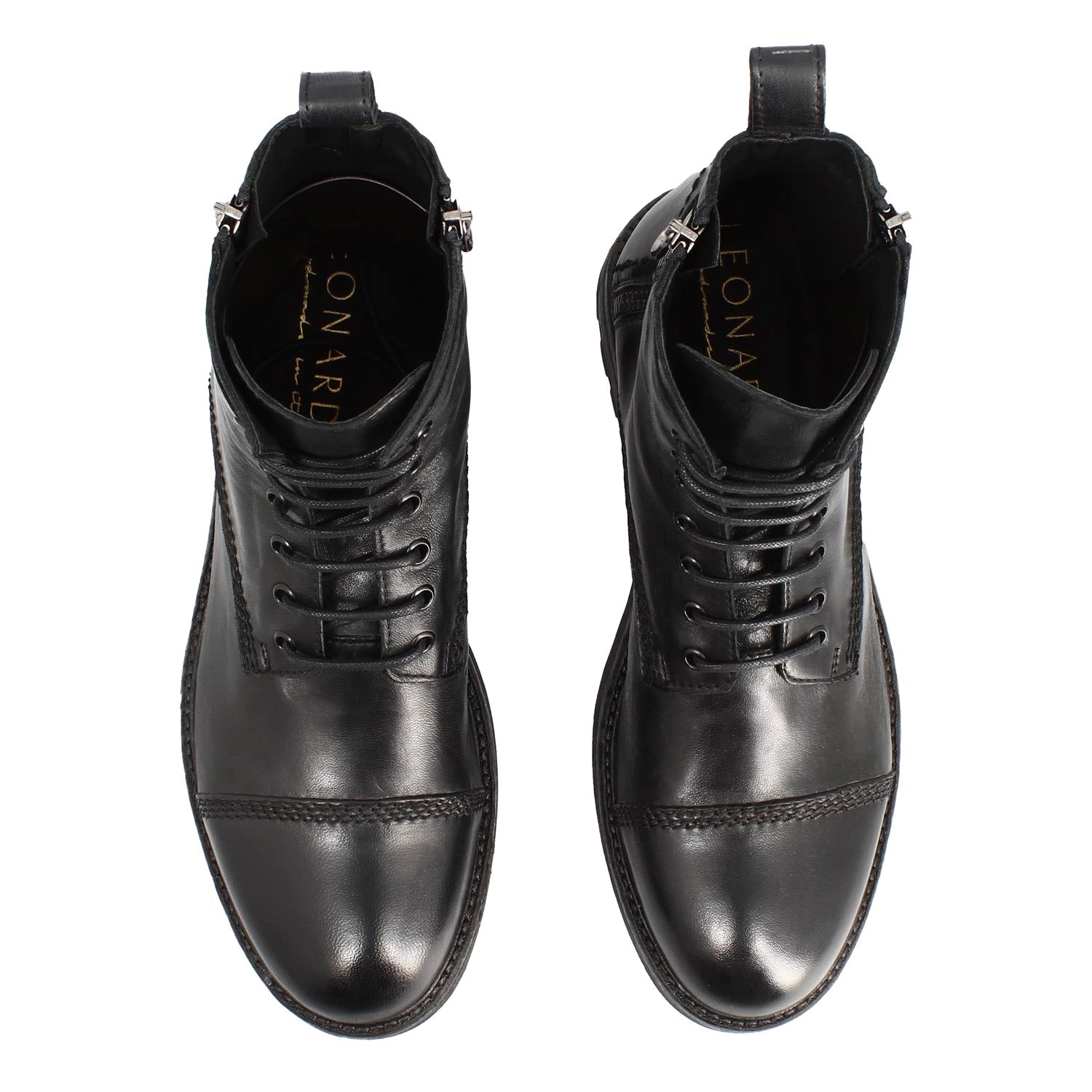 Men's black leather lace-up ankle boot with double zipper
