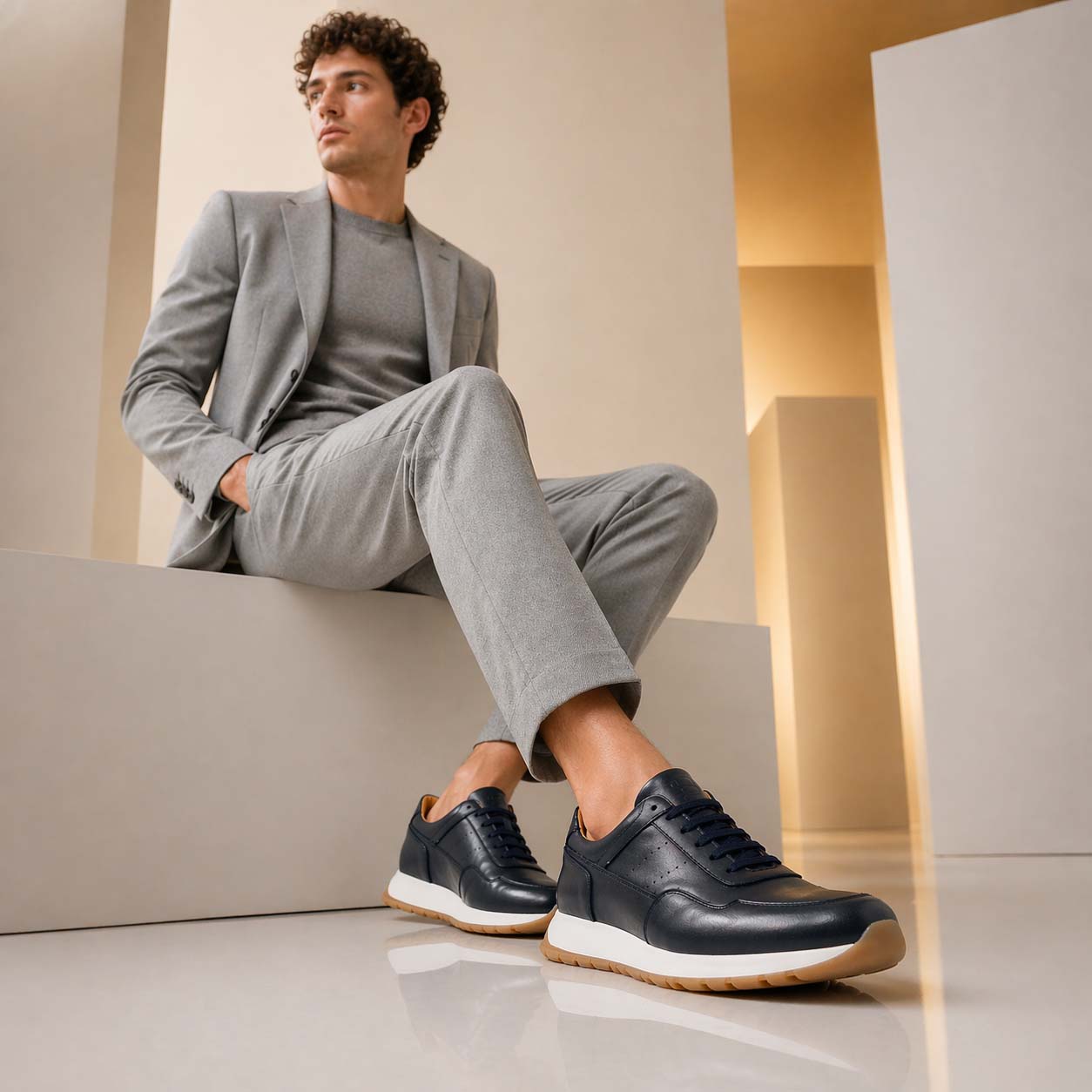 Sneakers homme Ateneo en cuir bleu