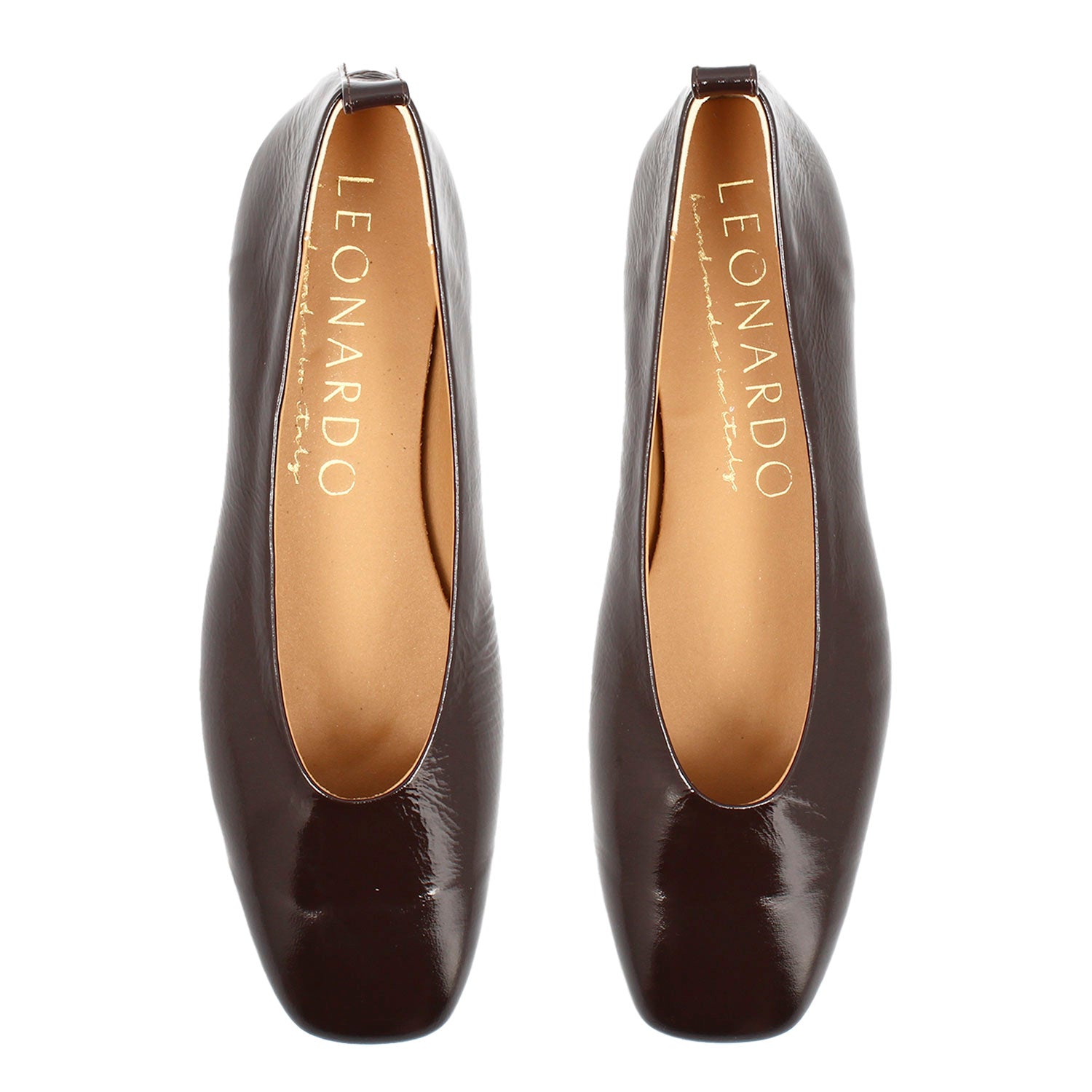 Women's handmade ballerina flat in dark brown shiny leather
