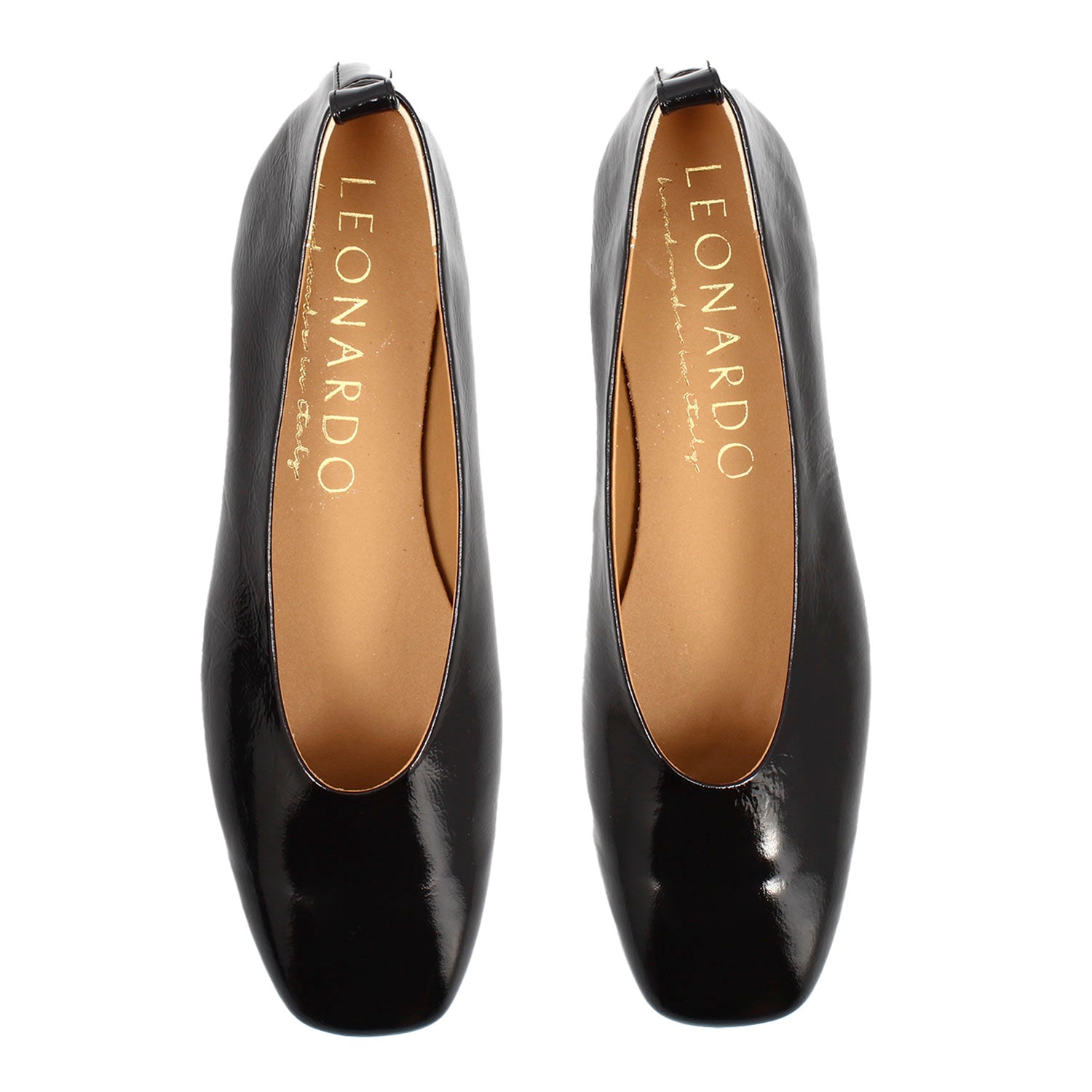 Women's handmade ballerina flat in black shiny leather