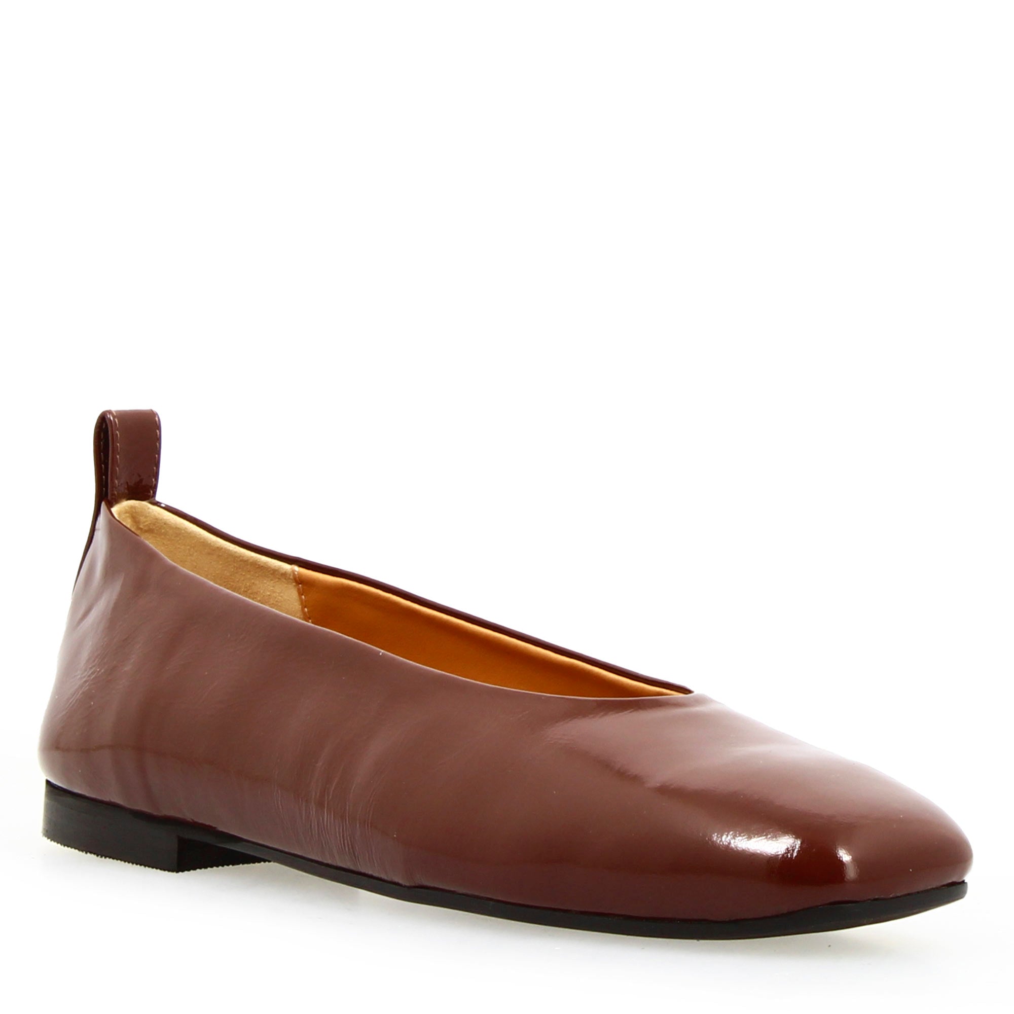 Ballerina artigianale da donna in pelle lucida marrone