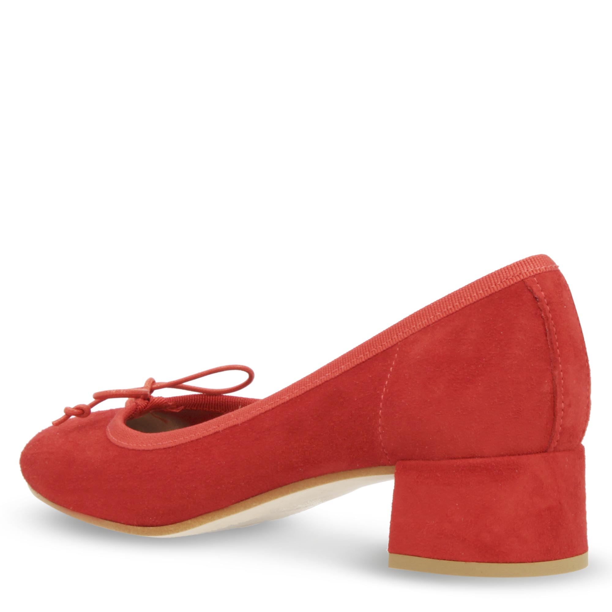 Handmade medium heel ballerina in red suede