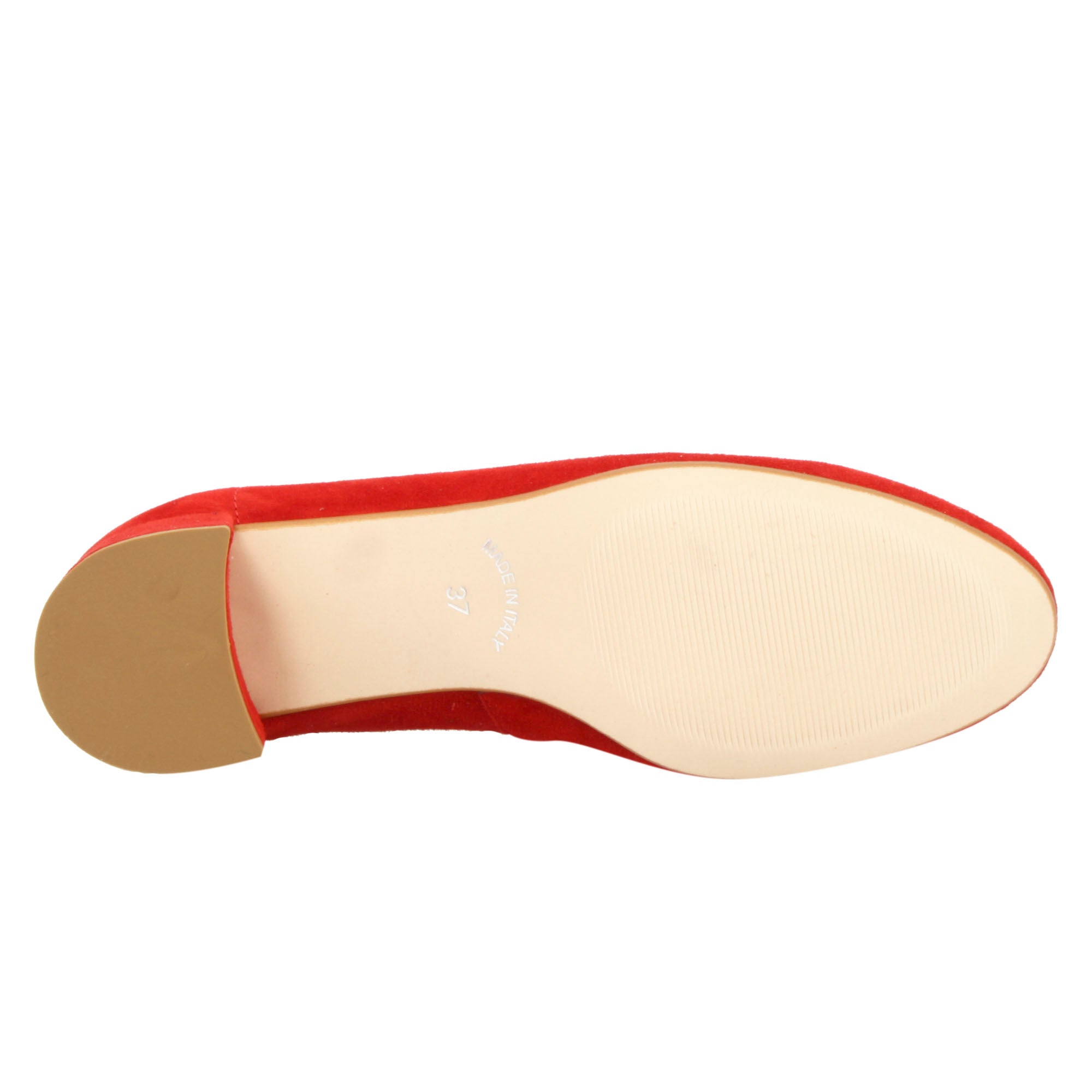 Handmade medium heel ballerina in red suede