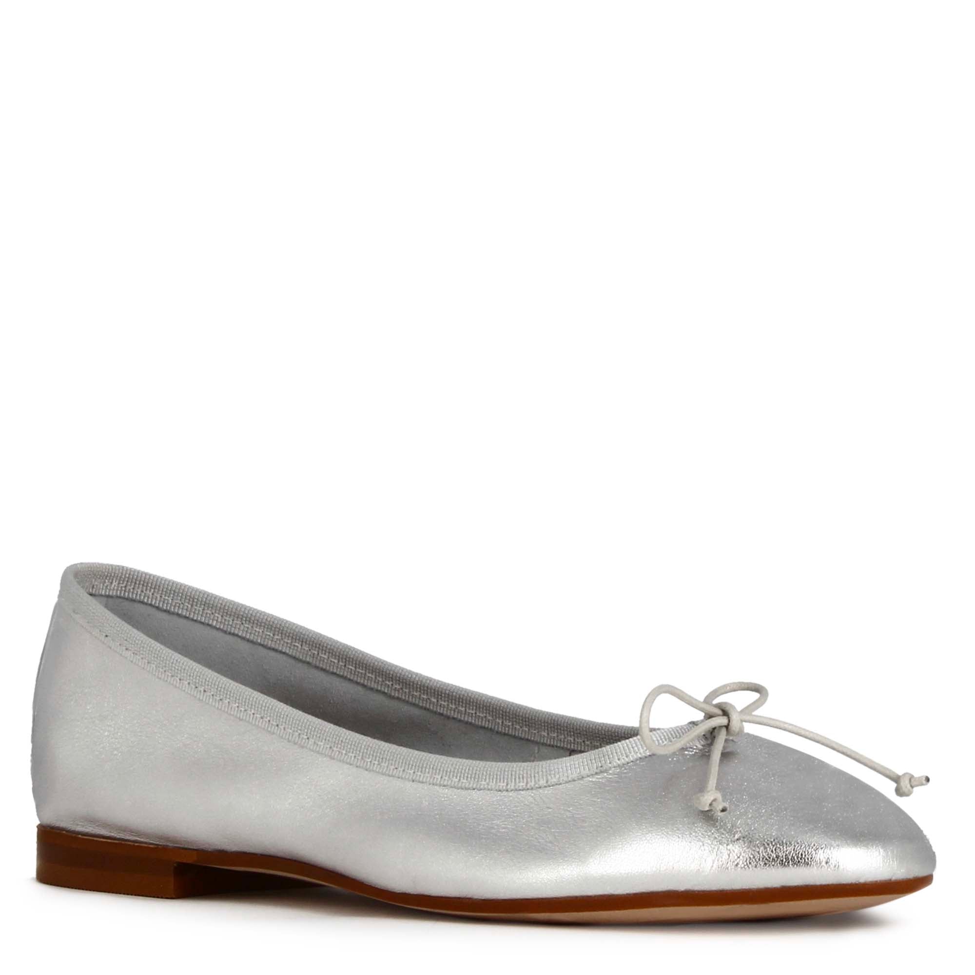 Ballerines classiques pour femmes en cuir lamé argenté