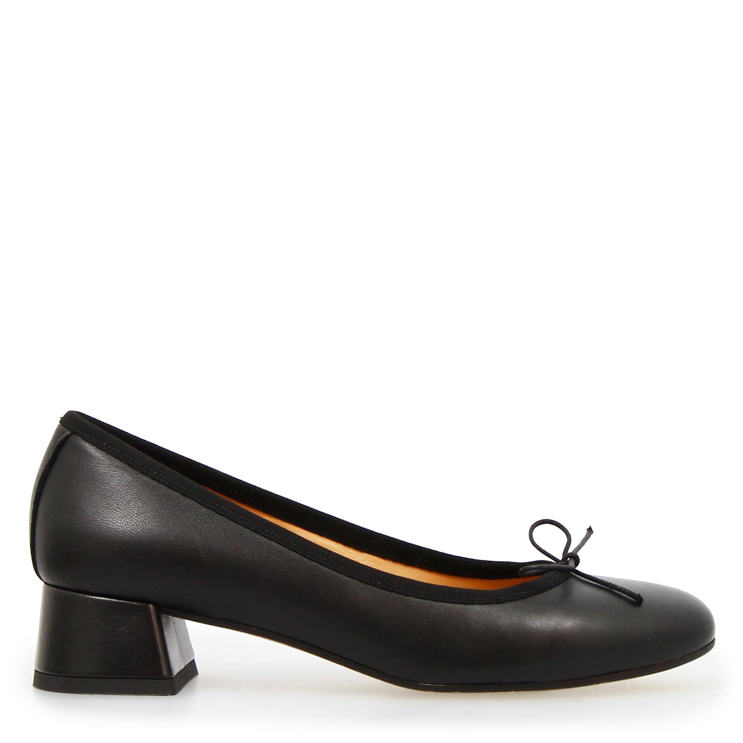 Flaminia black leather lined mid heel ballet pump