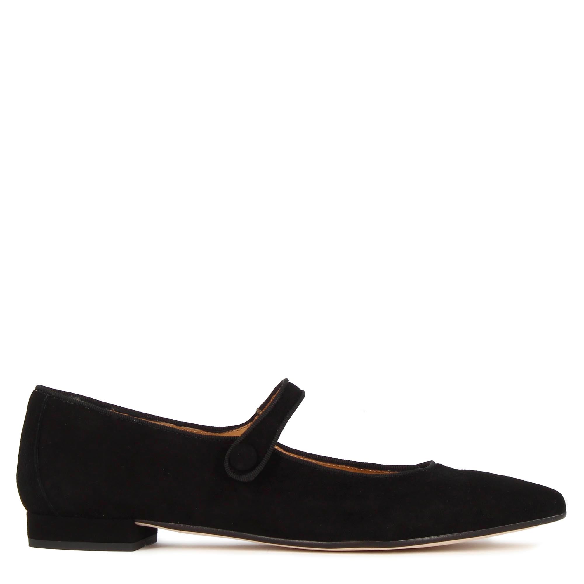 Ballerines femme Mary Jane en daim avec bride noir