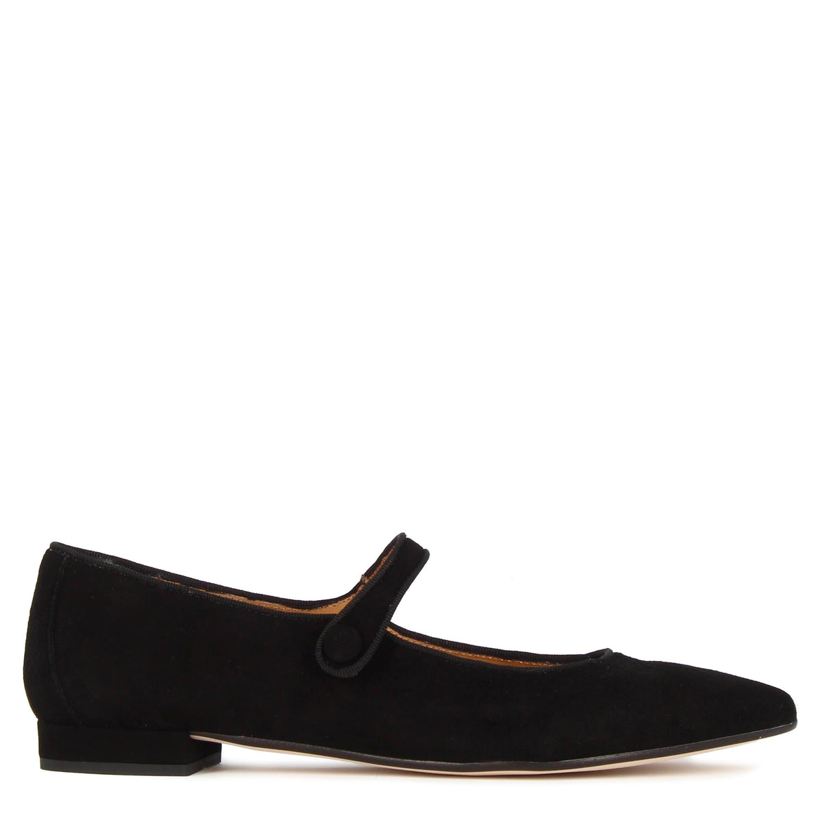 Women's Mary Jane ballerina shoes in suede with black strap