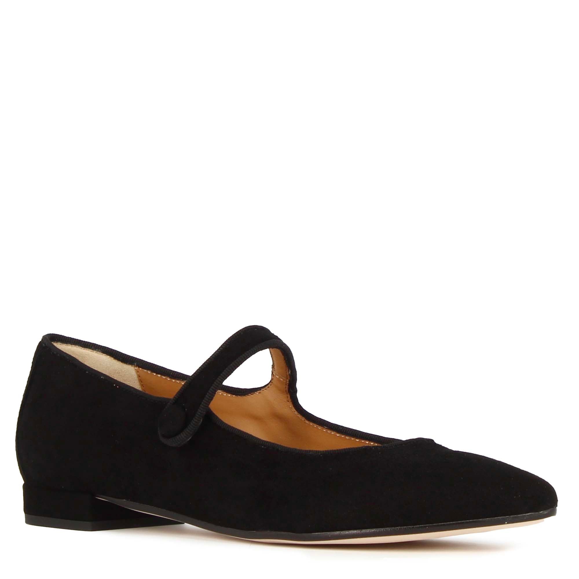 Ballerines femme Mary Jane en daim avec bride noir