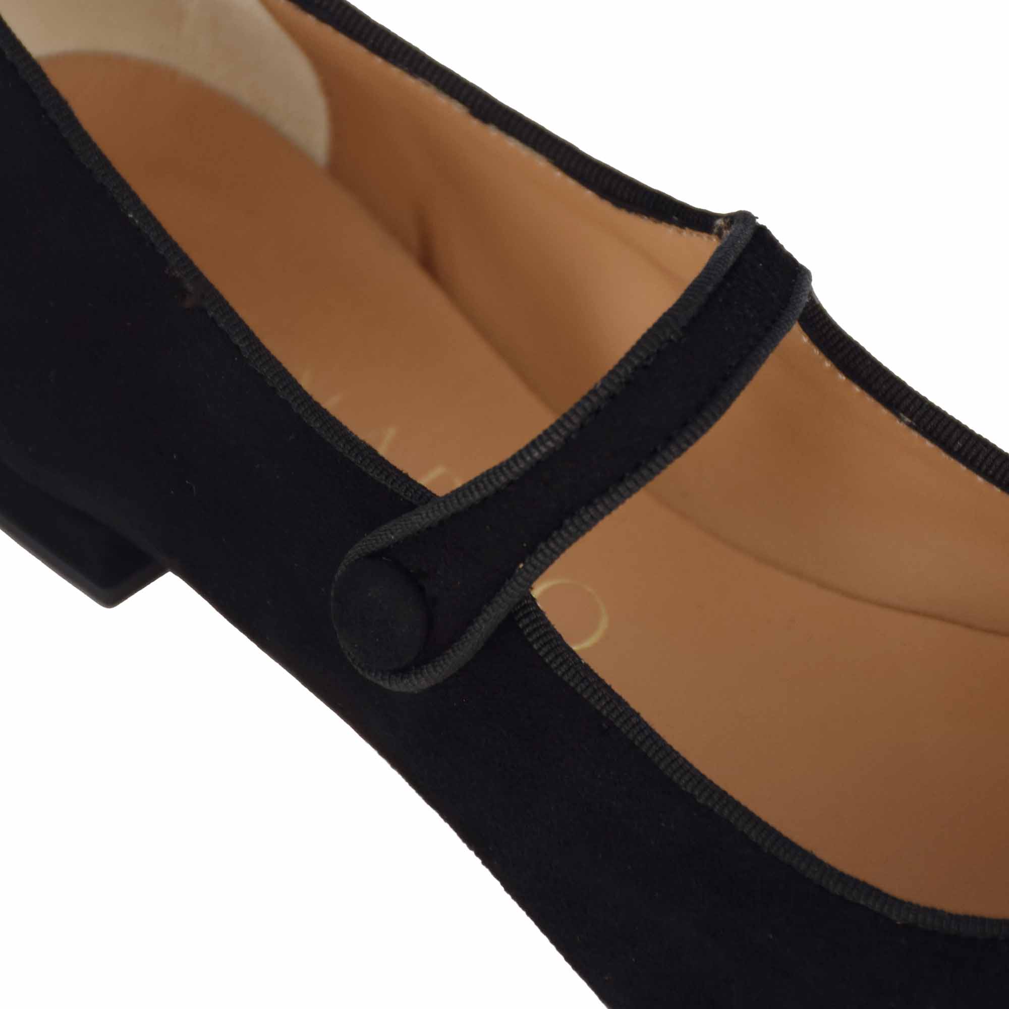 Women's Mary Jane ballerina shoes in suede with black strap