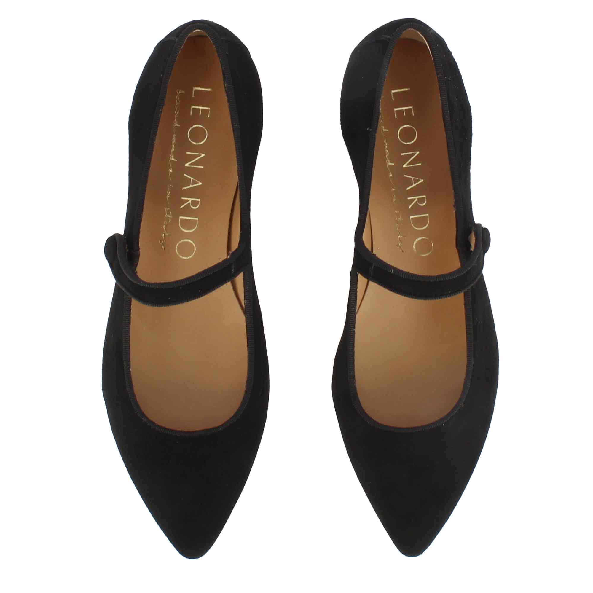 Women's Mary Jane ballerina shoes in suede with black strap