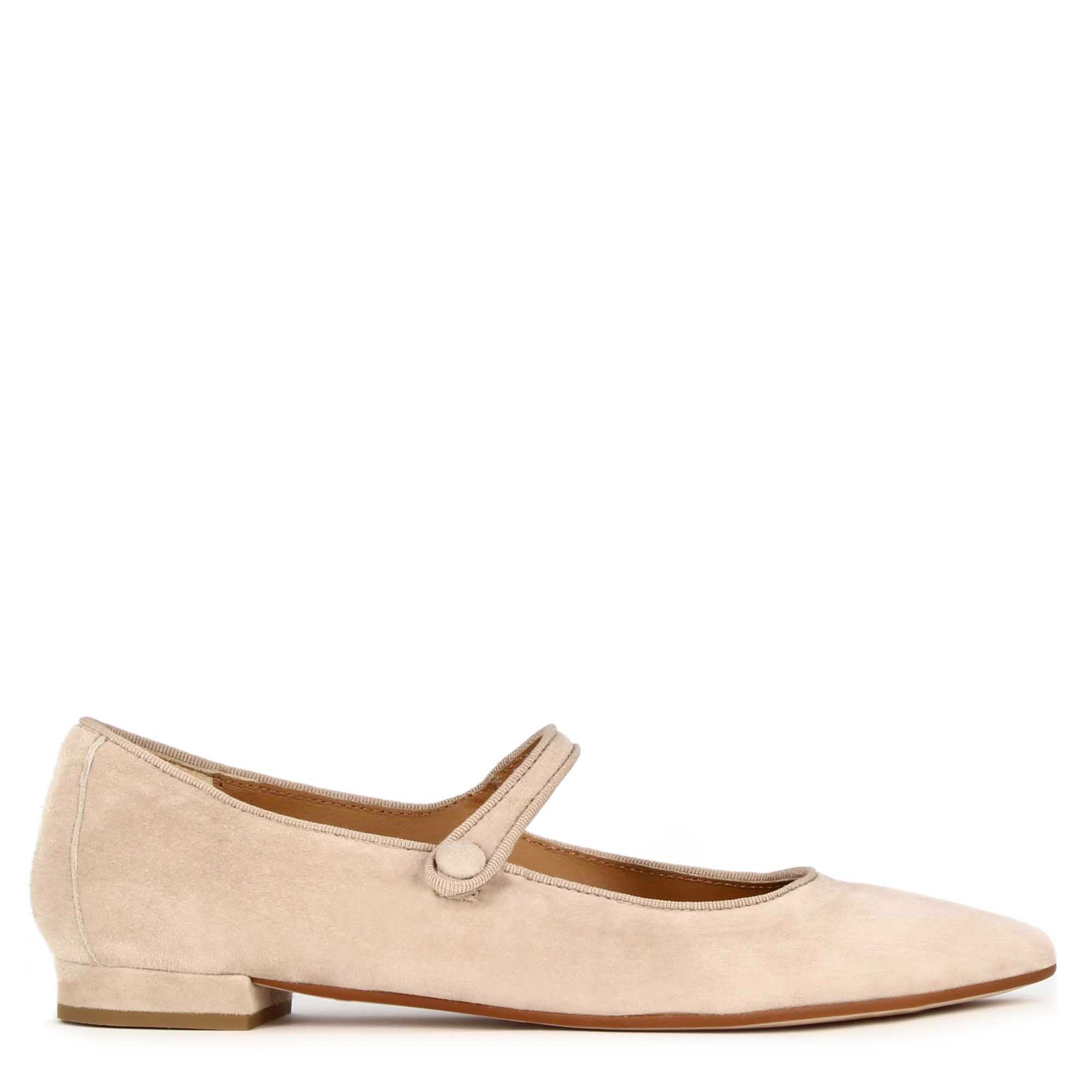 Ballerines femme Mary Jane en daim avec bride rose