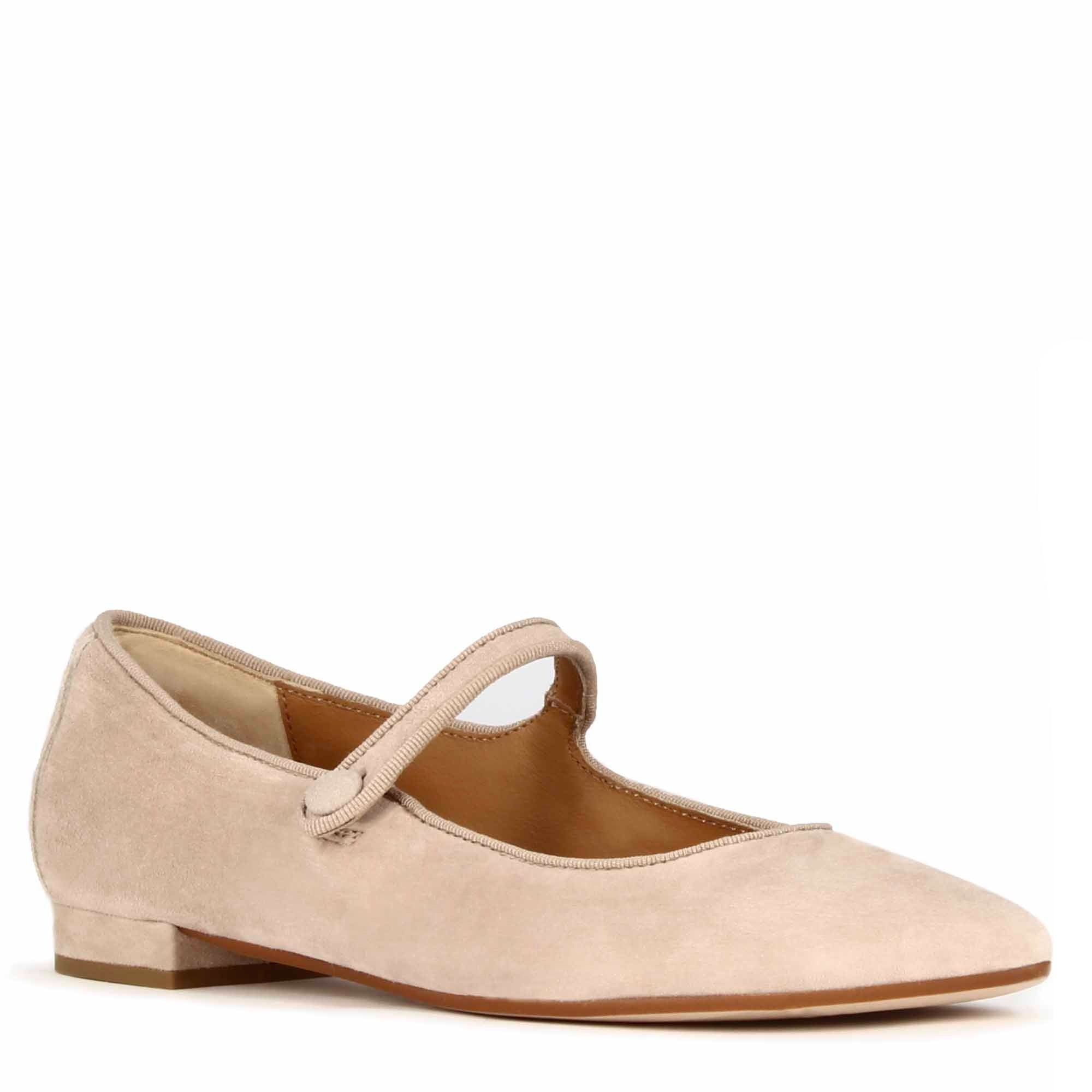 Ballerines femme Mary Jane en daim avec bride rose