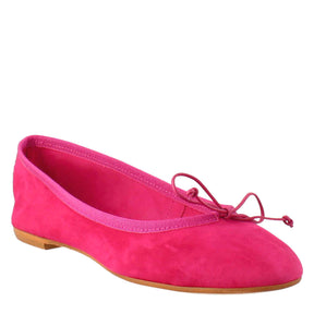 Light women's fuchsia-colored suede ballet flats without lining