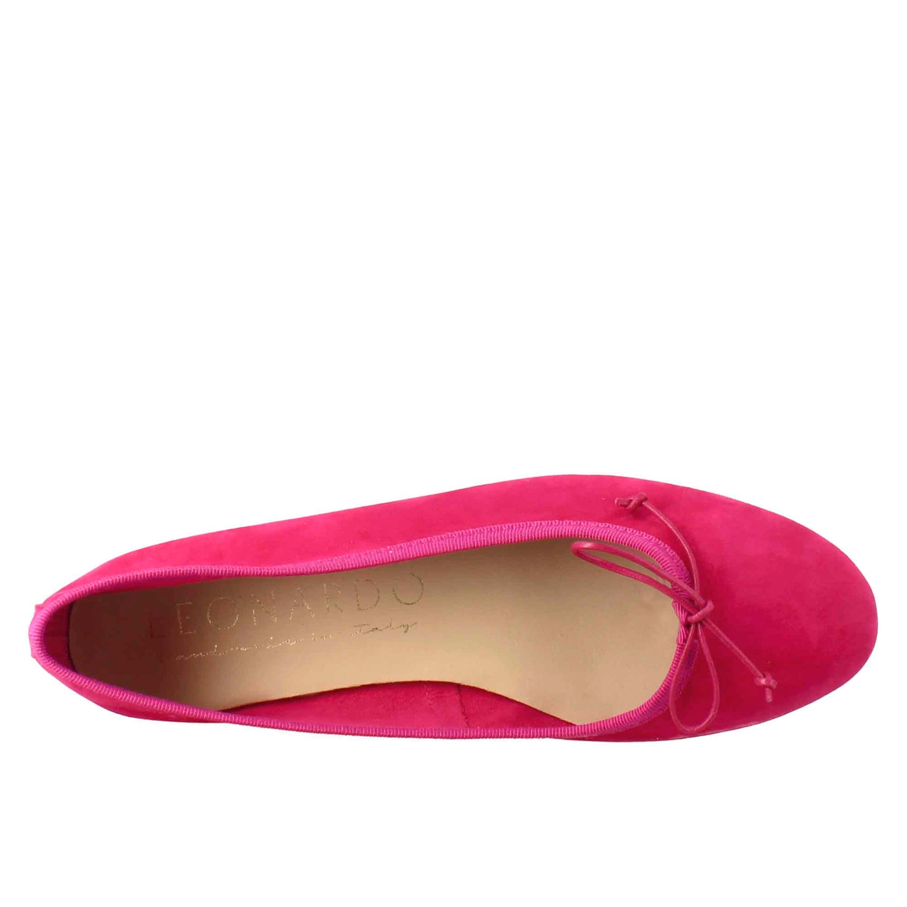 Light women's fuchsia-colored suede ballet flats without lining