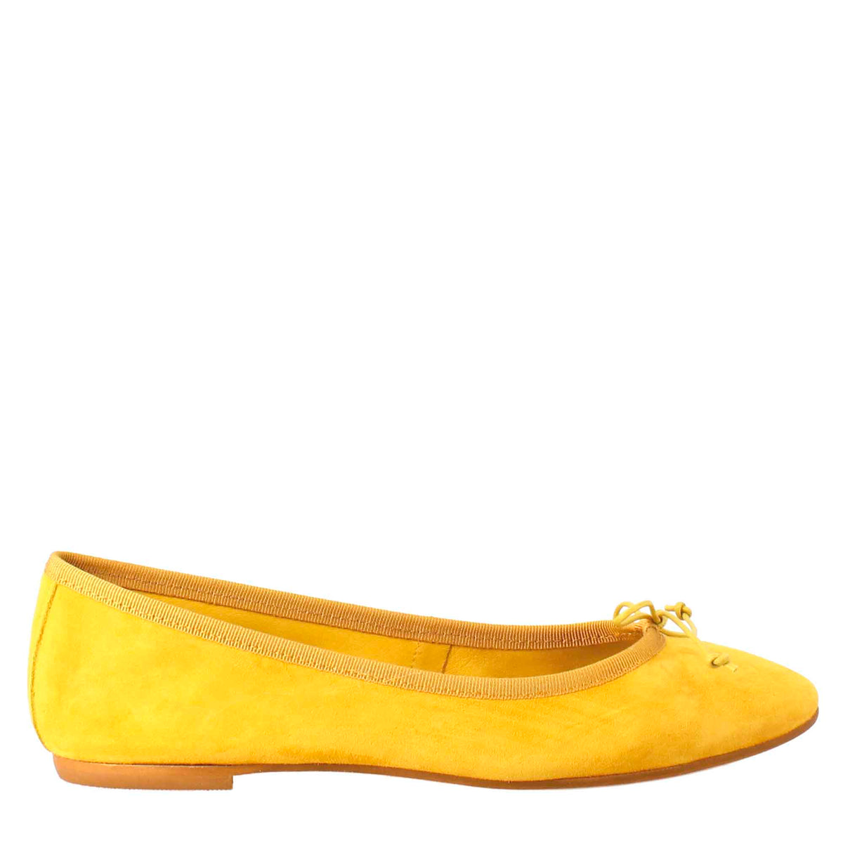 Light unlined yellow suede ballet flats for women