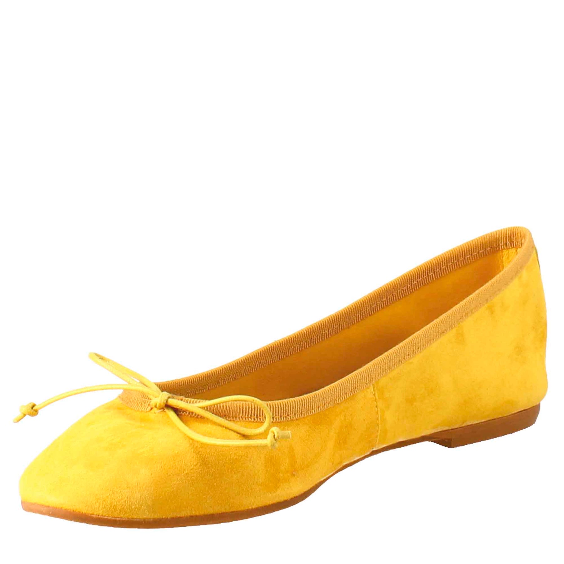 Light unlined yellow suede ballet flats for women